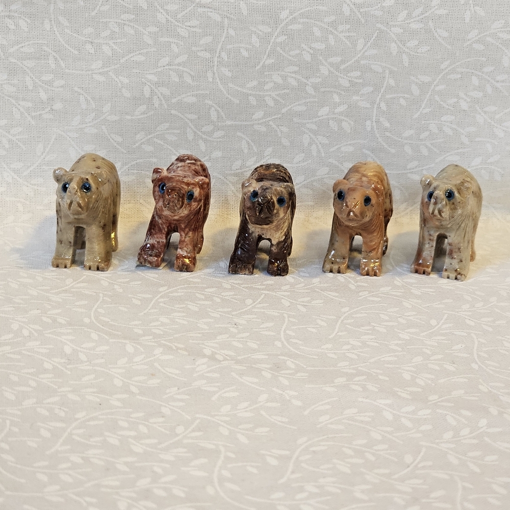 5 Soapstone Crystal Bears